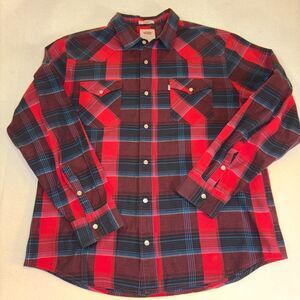 Levis Shirt Long Sleeve/Large/Red Plaid Pearl Snap/Front Pockets/Western/Boho